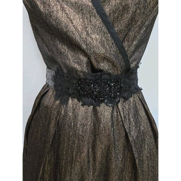 Vera Wang Lavender Label Dress Size 6 Gold Metallic with Black Lace - Picture 4 of 10